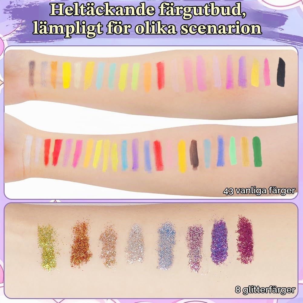 Thumbnail 2 de AYBUY barnsminkset med ansiktsfärger, glitter och 84 schabloner