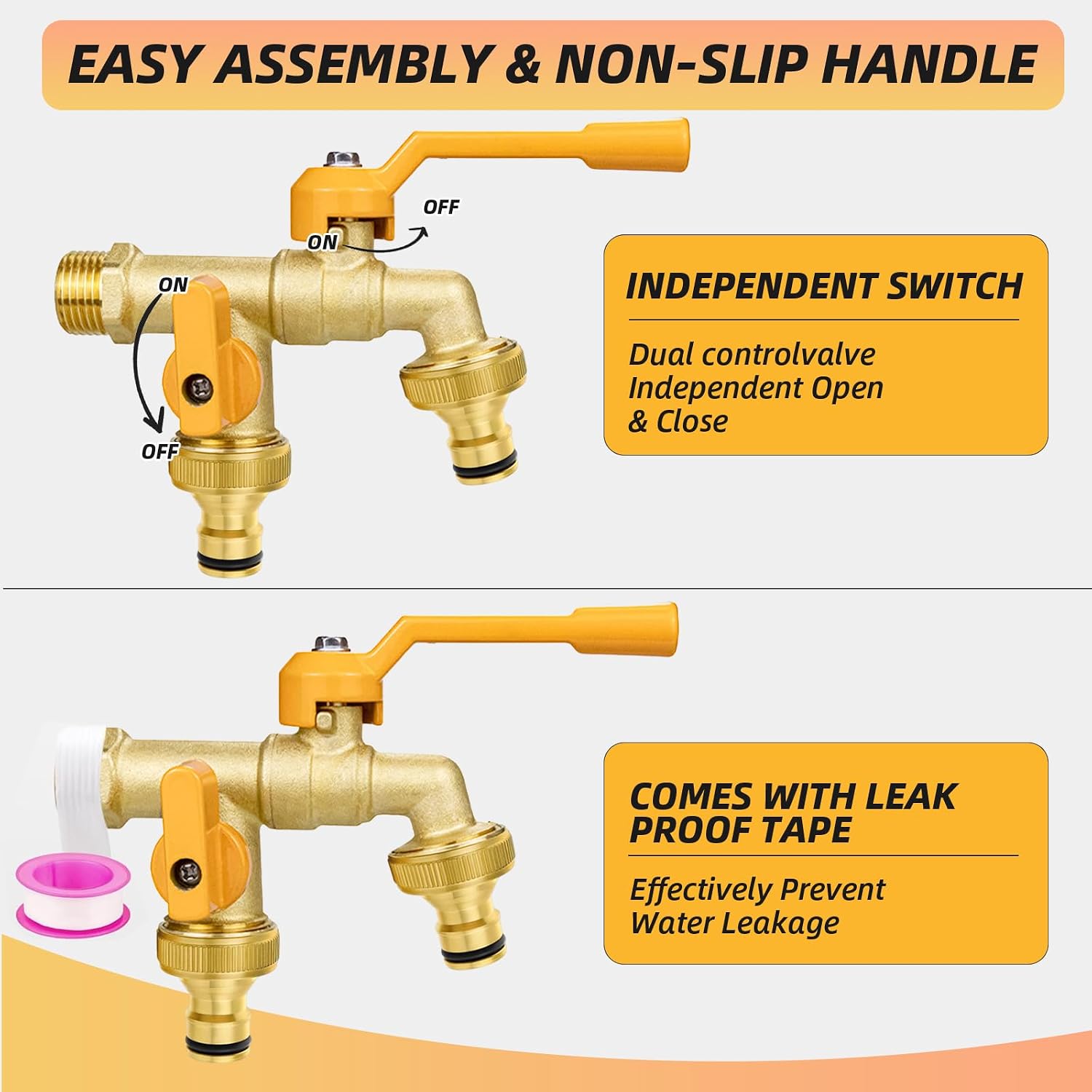 Detalle 2 de Double Garden Tap: 2-outlet Brass 1/2-Inch with Dual 3/4-Inch Outlets