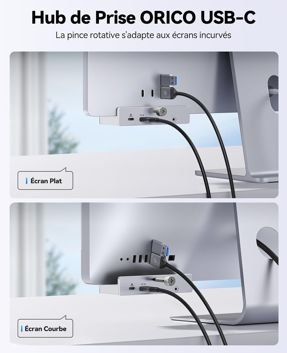 Thumbnail 3 de ORICO Hub USB 3.2 10 Gbps en aluminium avec clip et USB-C PD 60W – 7 ports