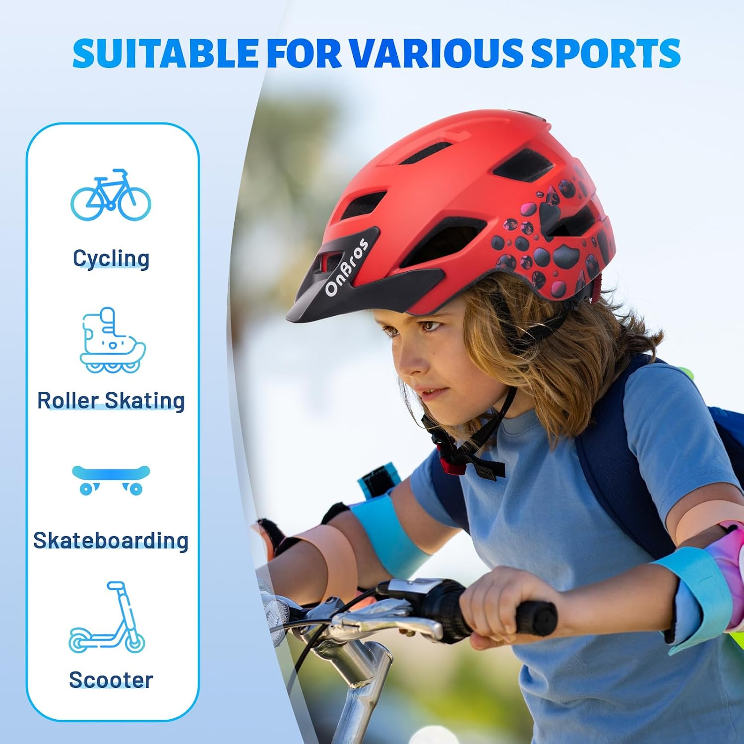 Detalle 2 de OnBros Kinder-Fahrradhelm mit Visier für 5–13 Jahre (50–57 cm) – CE EN1078, leicht & verstellbar