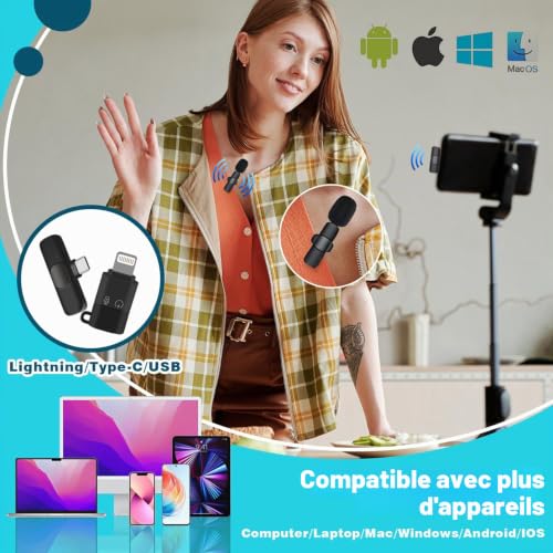 Detalle 2 de Alles Gute Micro Cravate Sans Fil pour iPhone/iOS/Android — Microphone Lavalier Portable, Réduction du Bruit, Plug-and-Play