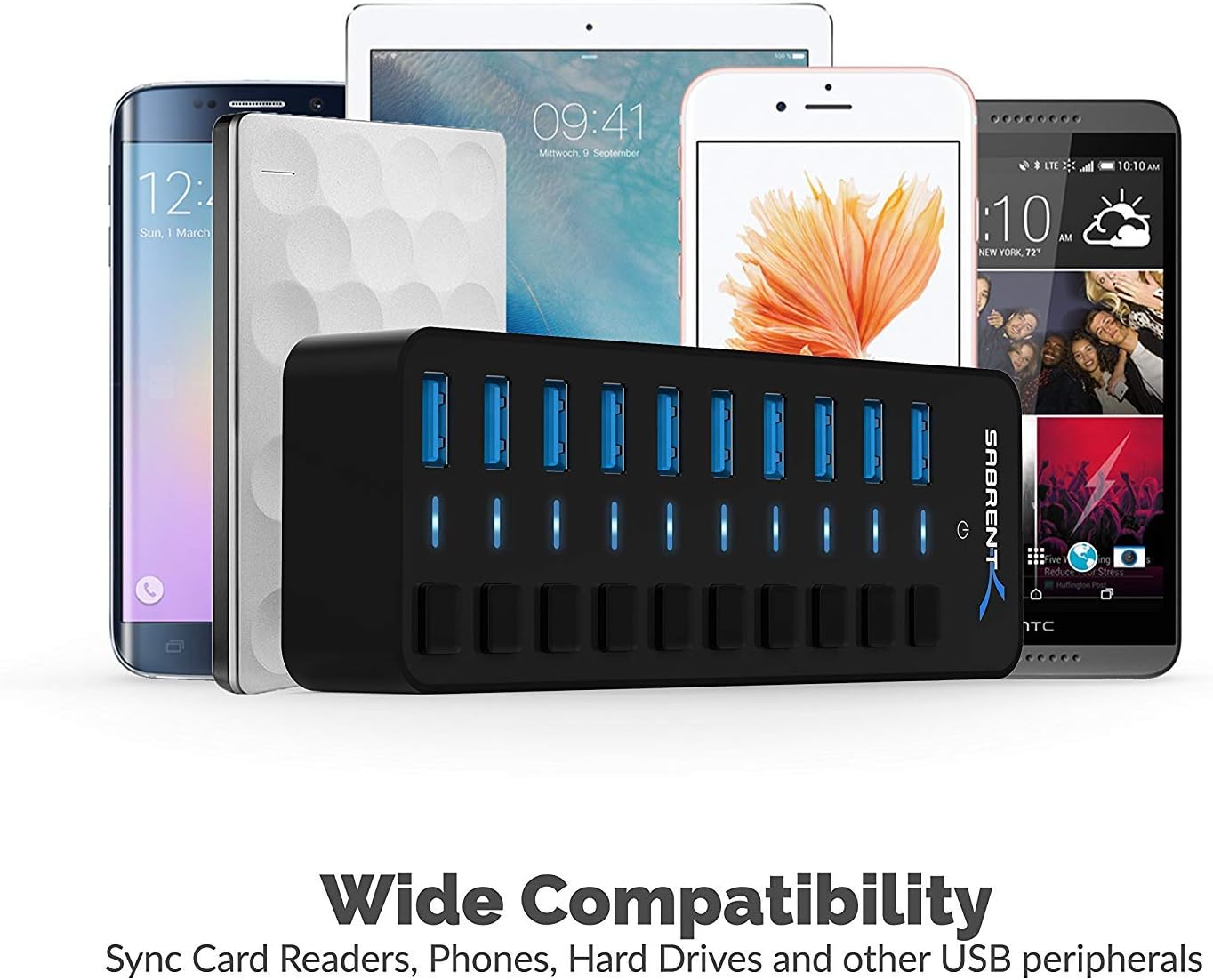 Detalle 2 de SABRENT 10-Port 60W USB Hub ⚡