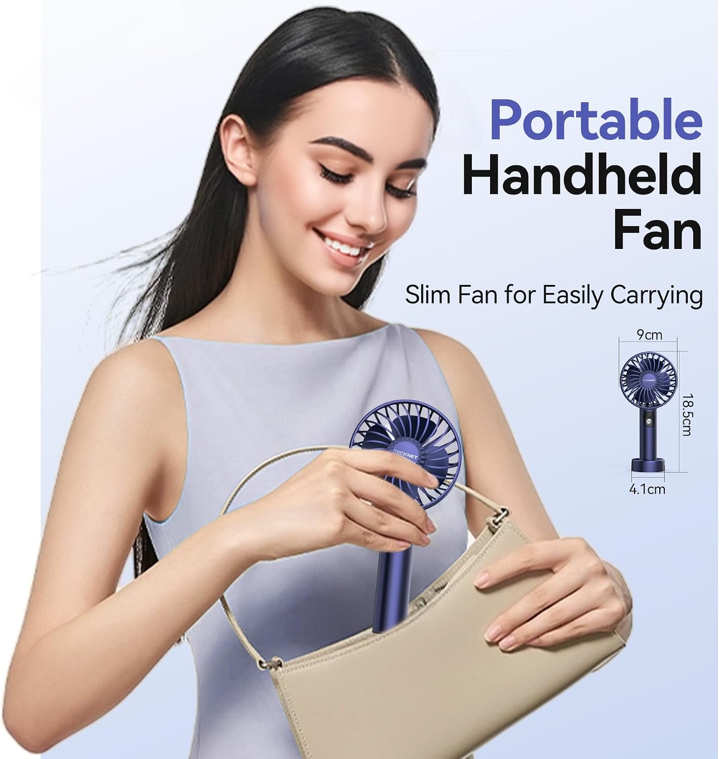 Detalle de TECKNET Handheld Fan: Portable USB Fan with LED Display and 3 Speeds