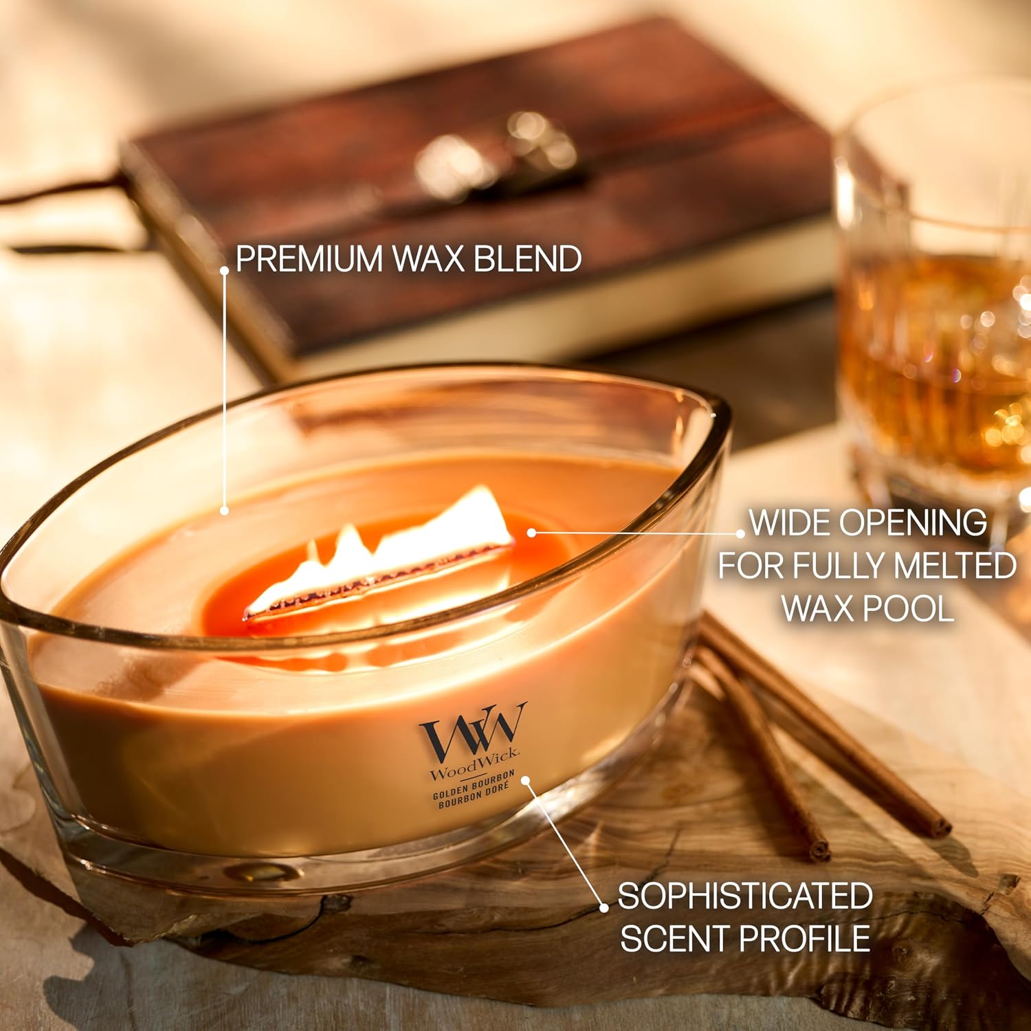 Detalle 1 de Woodwick Candela Golden Bourbon 50 ore
