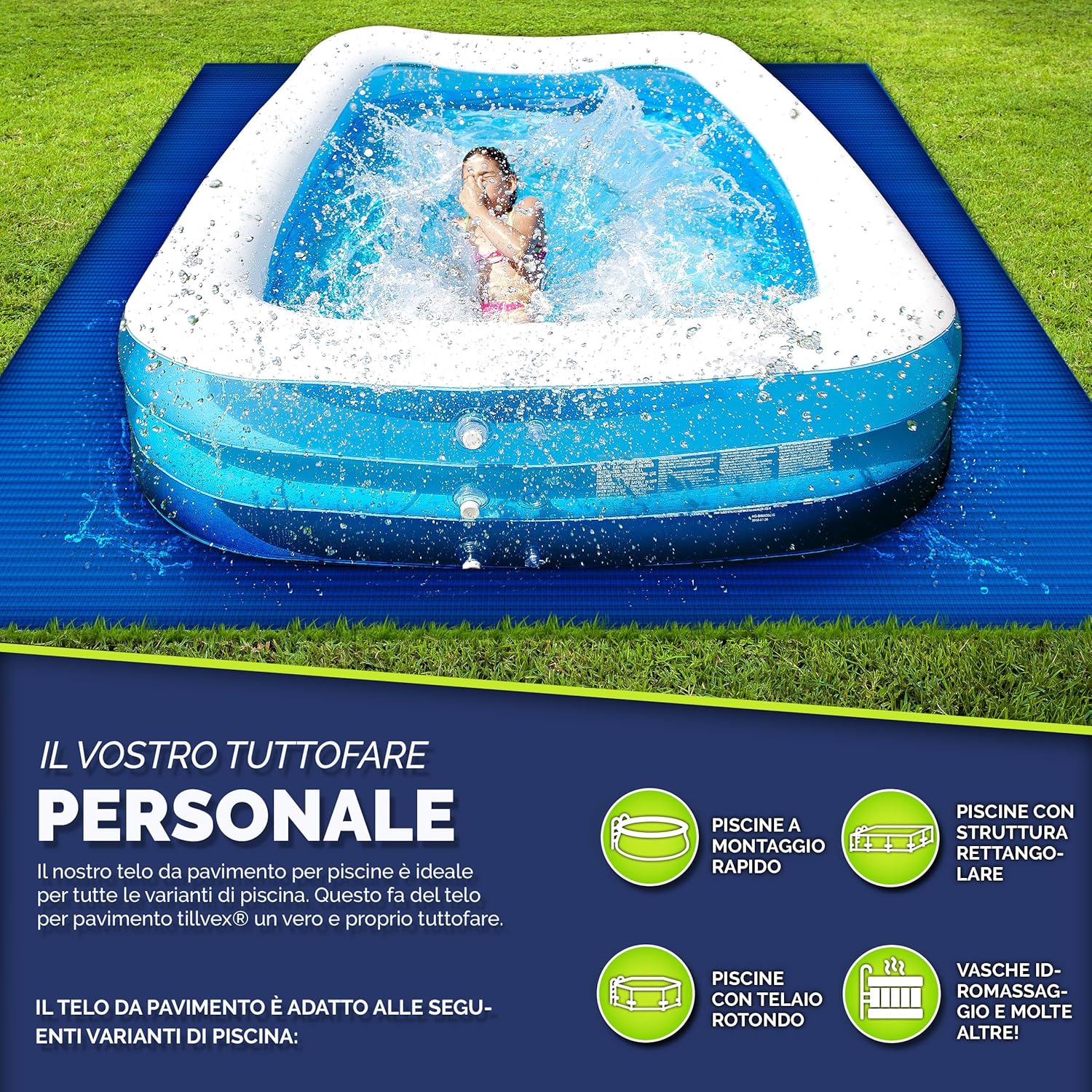 Thumbnail 3 de tillvex Premium Pool Bodenplane 274 x 274 cm – Protezione affidabile del fondo piscina