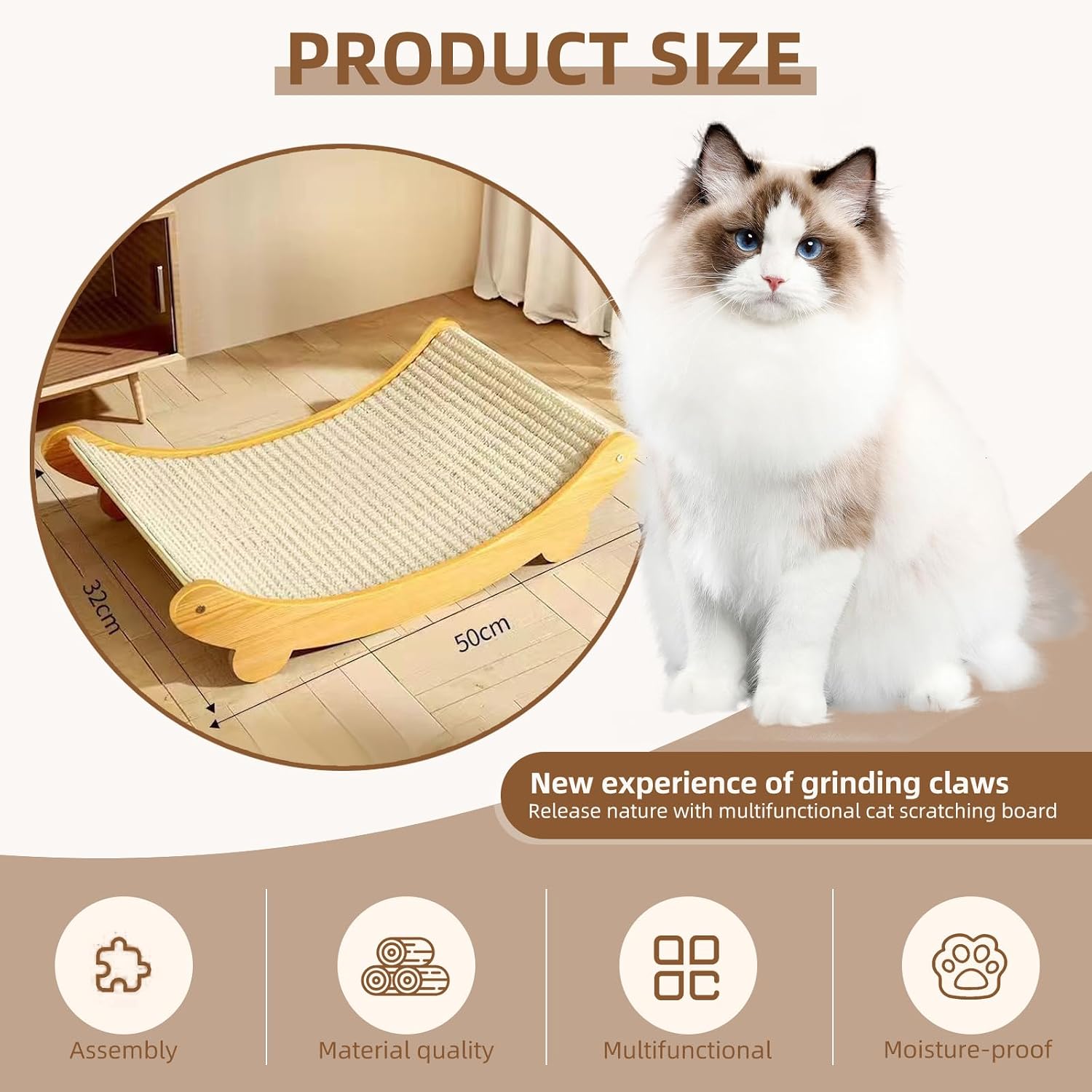 Thumbnail 5 de Cat Scratch Furniture - Sisal Cat Scratcher Bed with 160° Curved Design