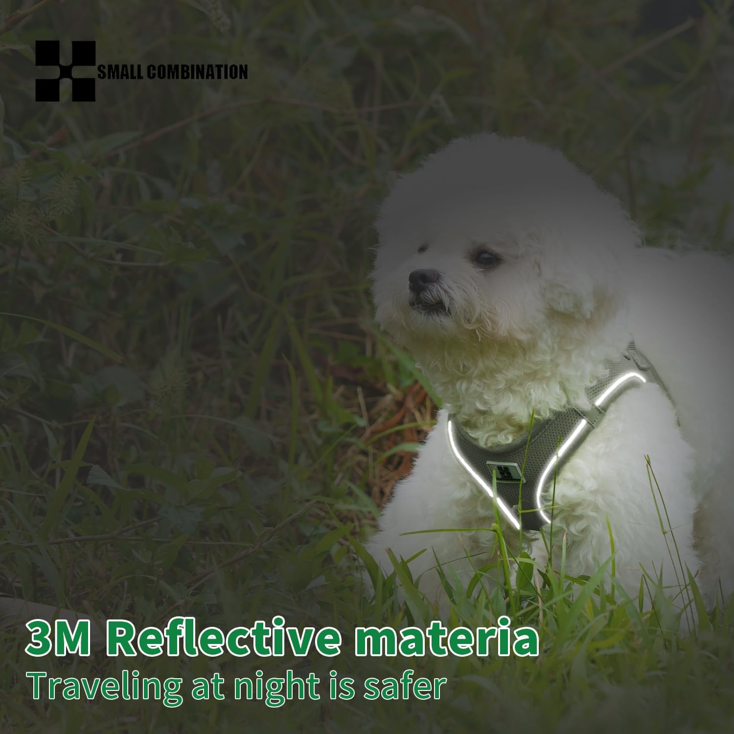 Thumbnail 6 de Small Combination Small Combination dog harness & leash set (Army Green) – Adjustable reflective step-in for small/medium pets, size XXS