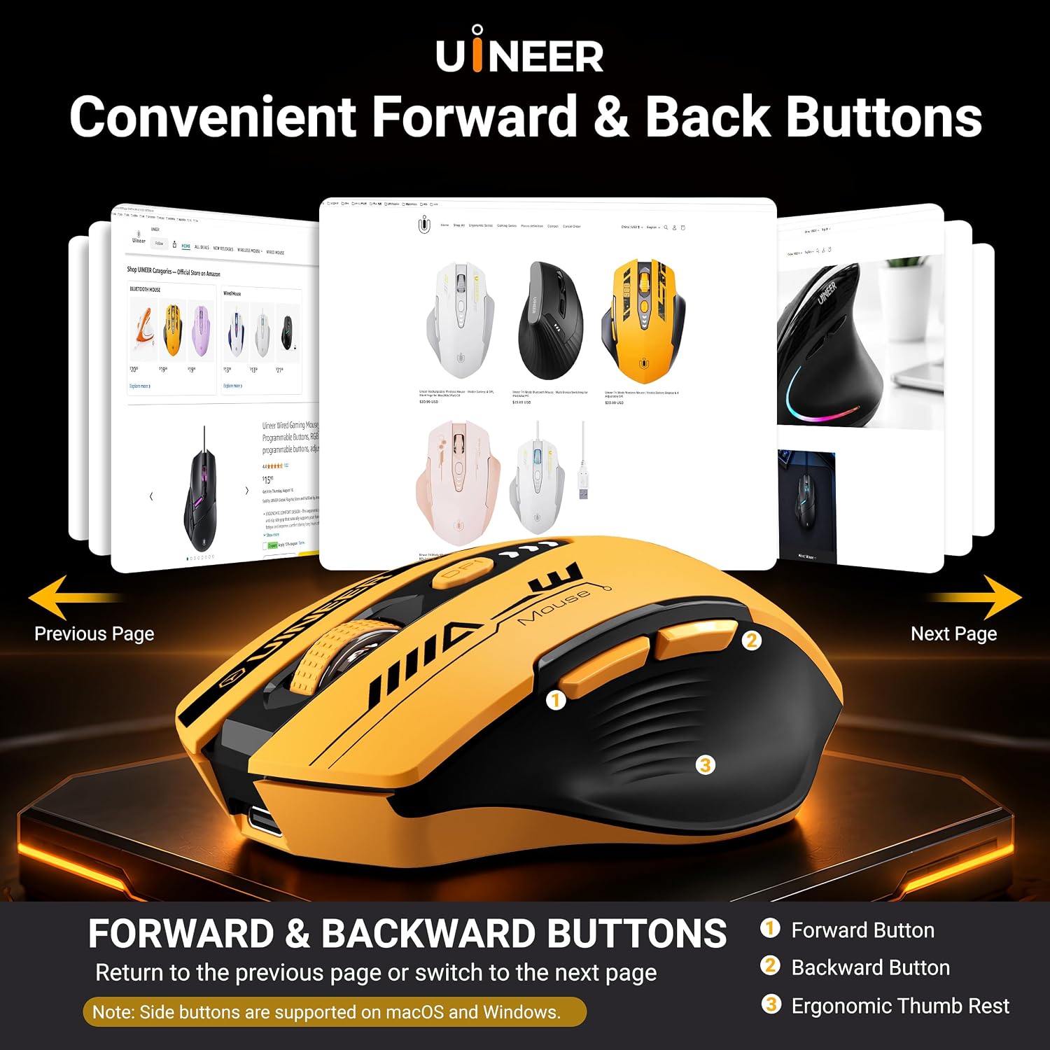 Detalle de Uineer Wireless Mouse 12,800 DPI