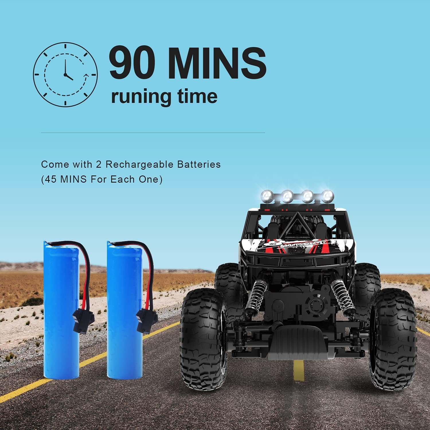 Detalle de DEERC 1:14 RC Monster Truck 4WD Rock Crawler (Metal Body, Dual Motors, 2.4GHz, LED) – With 2 Batteries