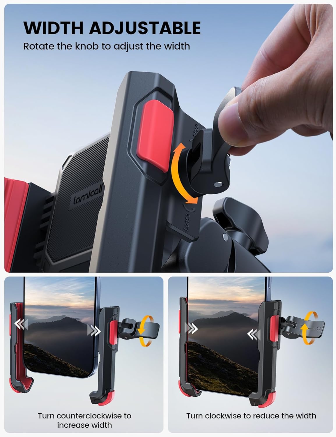 Detalle 2 de Lamicall Motorcycle Bike Phone Holder with 1s Quick Release – Universal Handlebar Mount
