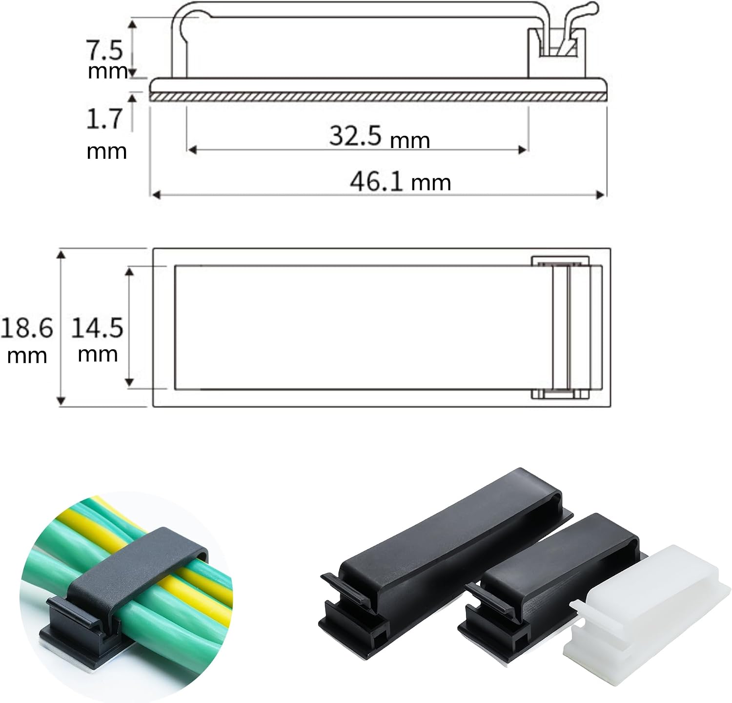 Detalle de Clearhill FC30 zelfklevende kabelbeheerclips, 32,5 mm, zwart, 50 stuks