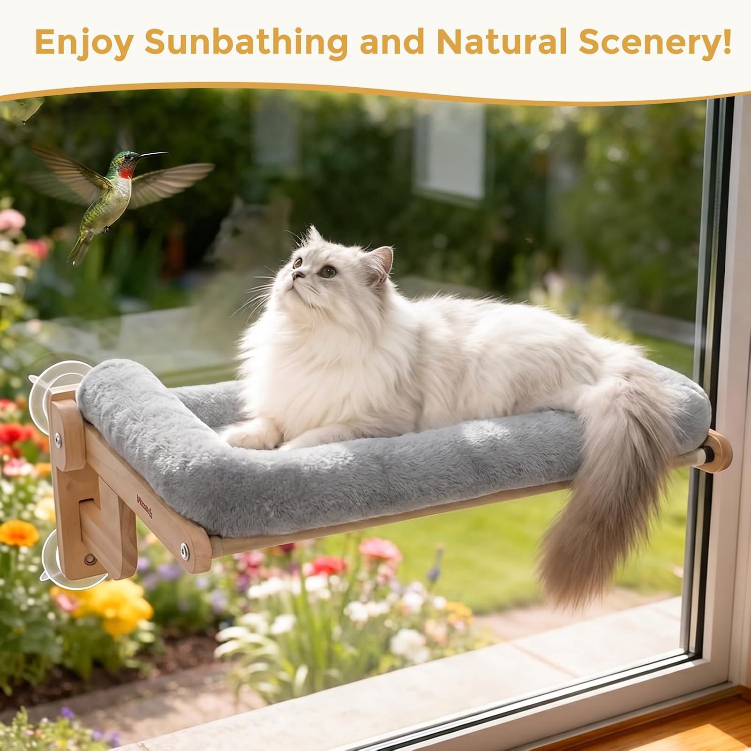 Thumbnail 6 de Pecute Fensterliege 66x39 cm – Weiche Katzenfensterhängematte mit Massivholzrahmen, Tragkraft bis 18 kg, faltbar, Grau