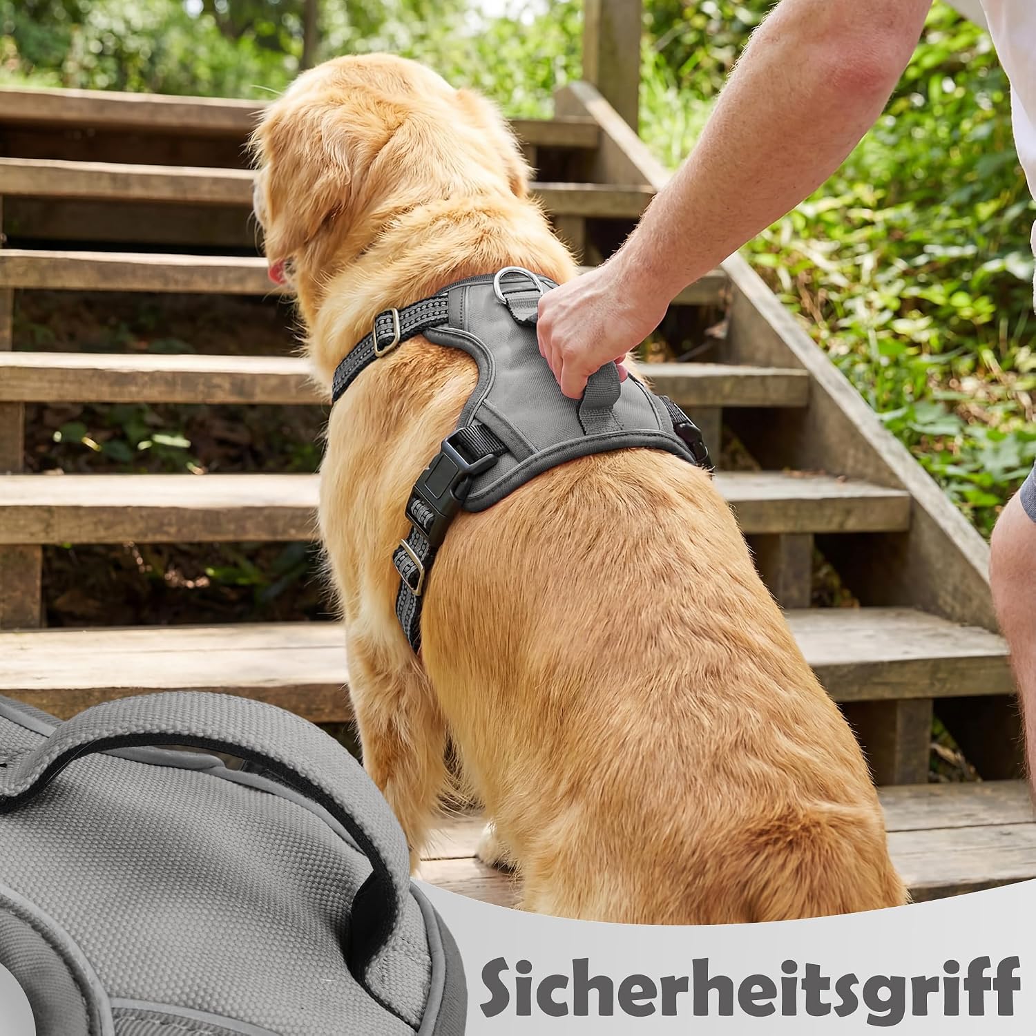 Thumbnail 4 de Funfox Hundegeschirr Mittelgroße Hunde – Anti-Zug, verstellbar, Reflektorstreifen, Grau, Größe L