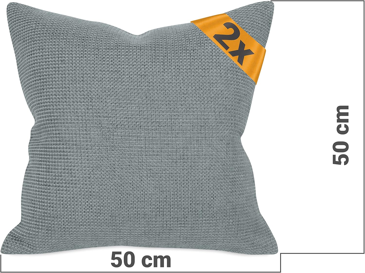 Thumbnail 2 de Housse de coussin 50 x 50 cm Lot de 2 npluseins – couleur gris argenté, motif texturé, couture soignée
