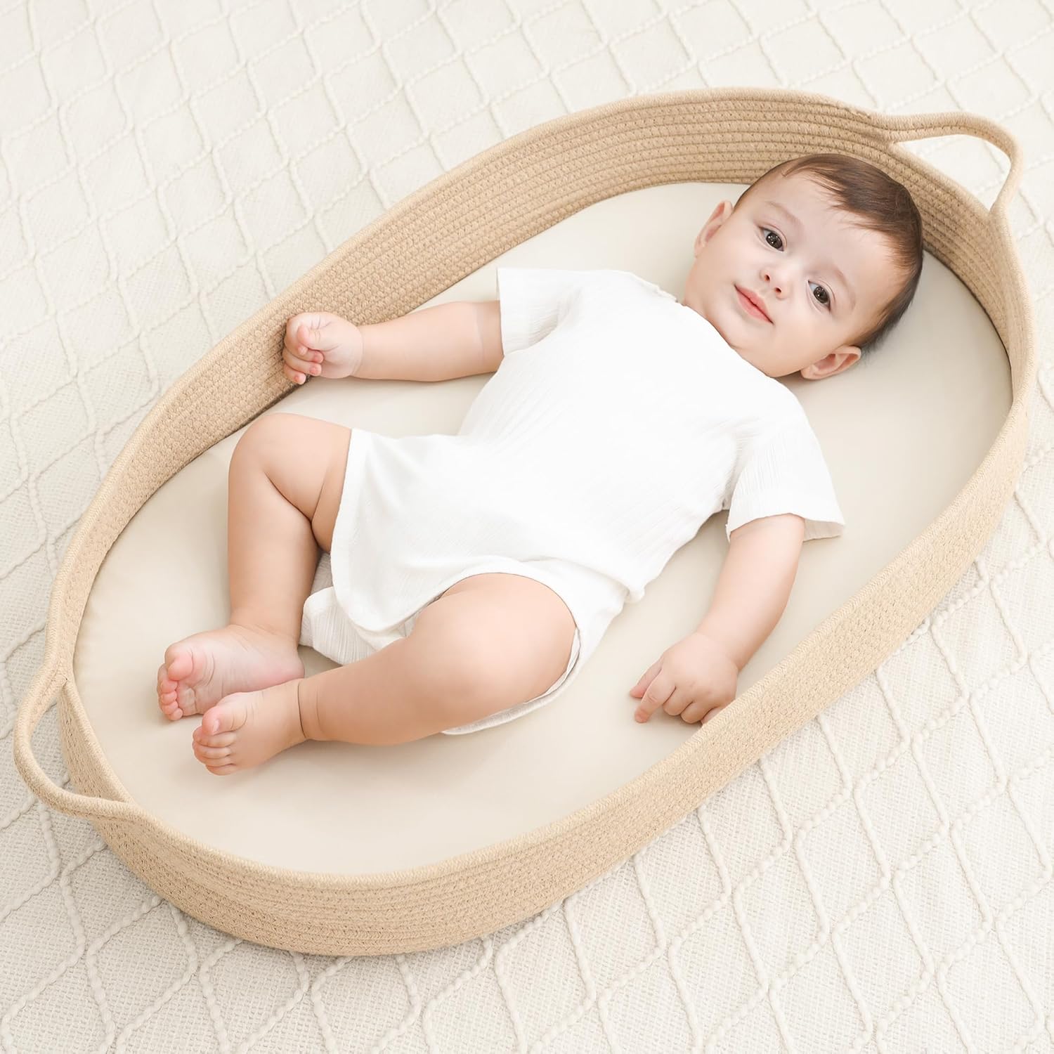 Detalle de Susurration Next to Me Crib Sheets 90x50cm – 2 Pack (Sand & Beige), 100% Microfiber Bassinet Sheets