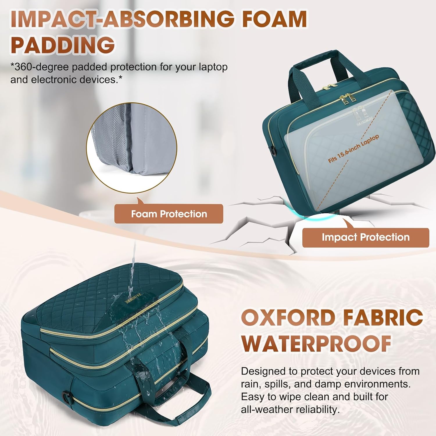 Detalle de RAINSMORE Laptop Bag for Women 15.6 Inch: Practical, Professional Briefcase for Work and Travel