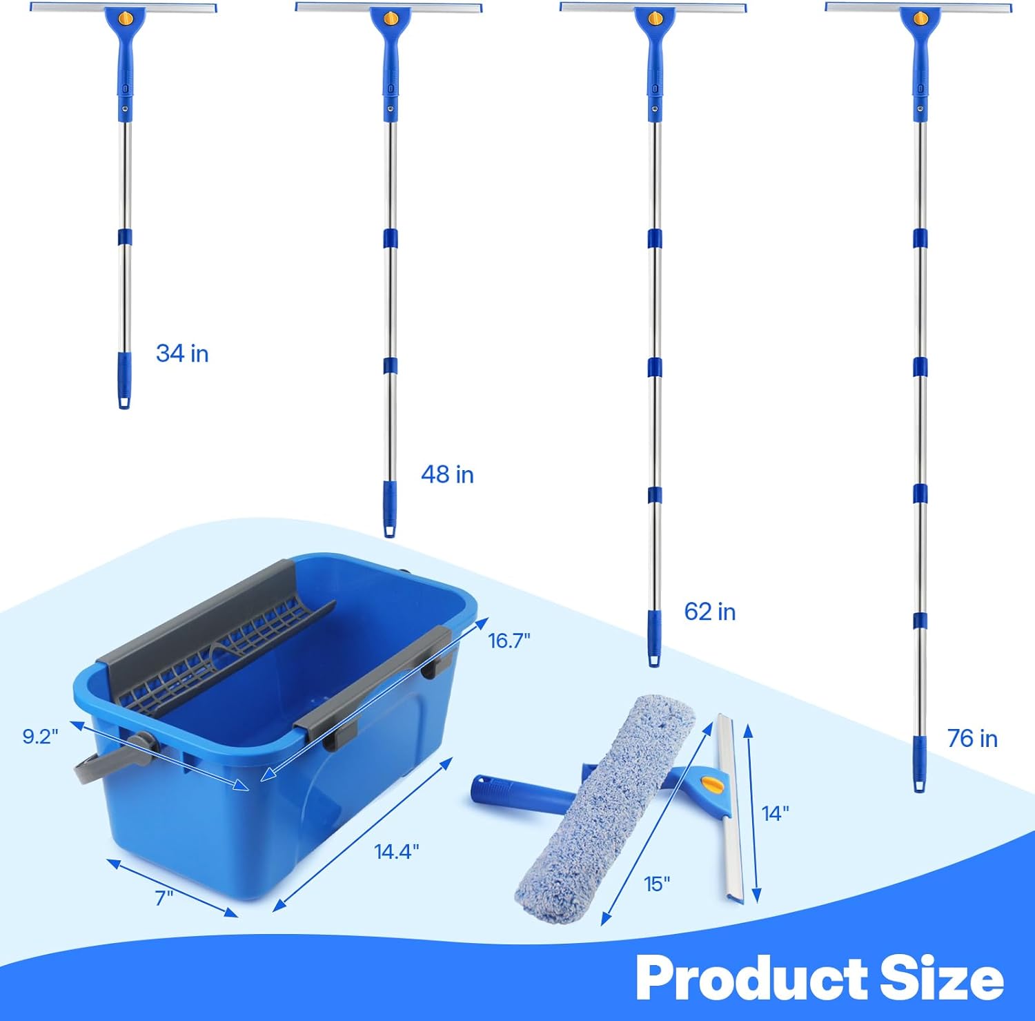 Thumbnail 3 de Professional Window Cleaning Kit with 3-Gallon Bucket, 76-Inch Long Handle Squeegee & Microfiber Scrubber