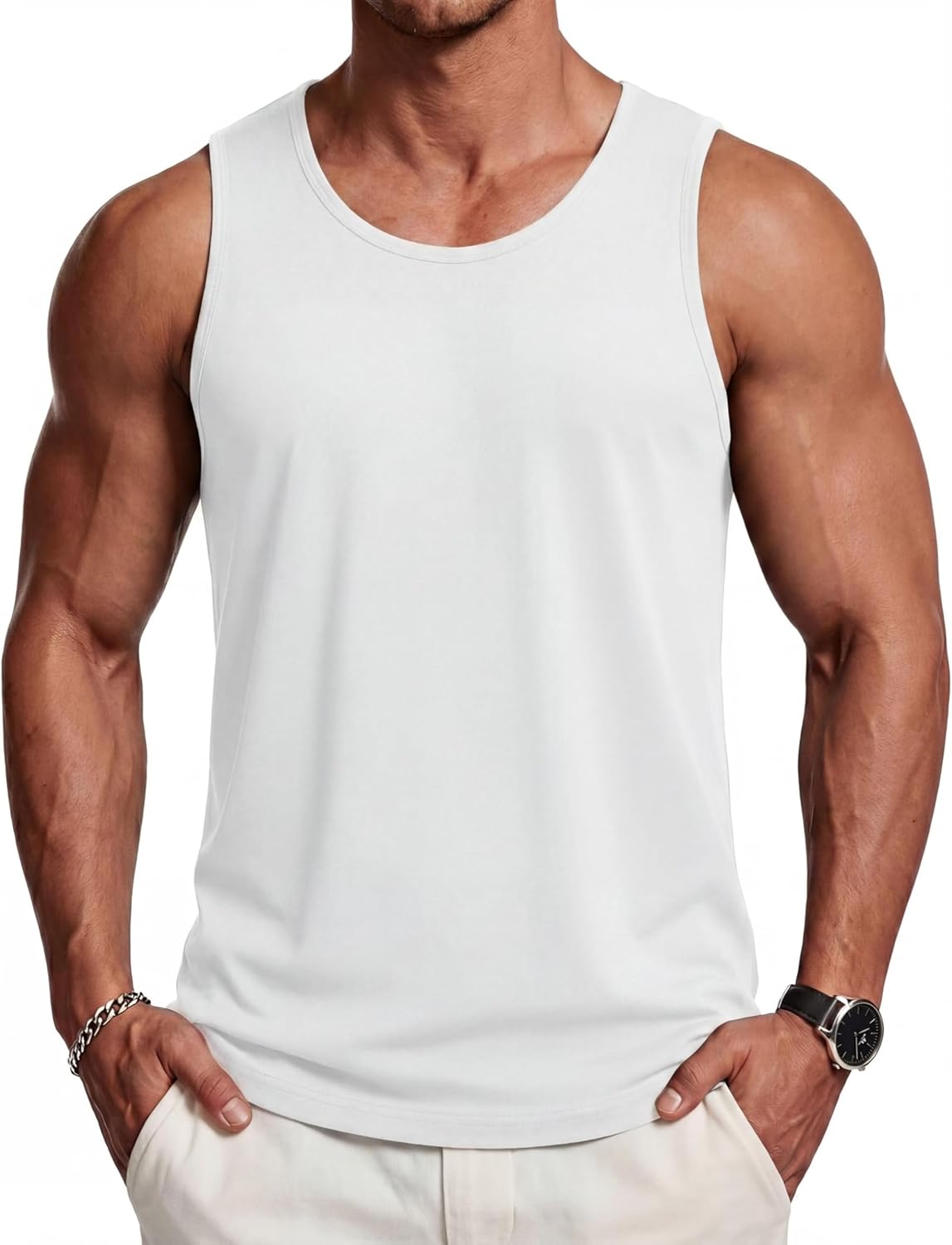 Detalle de TACVASEN Men's Gym Vest UPF 50+ Sleeveless Shirt – Four‑way Stretch, Moisture Wicking