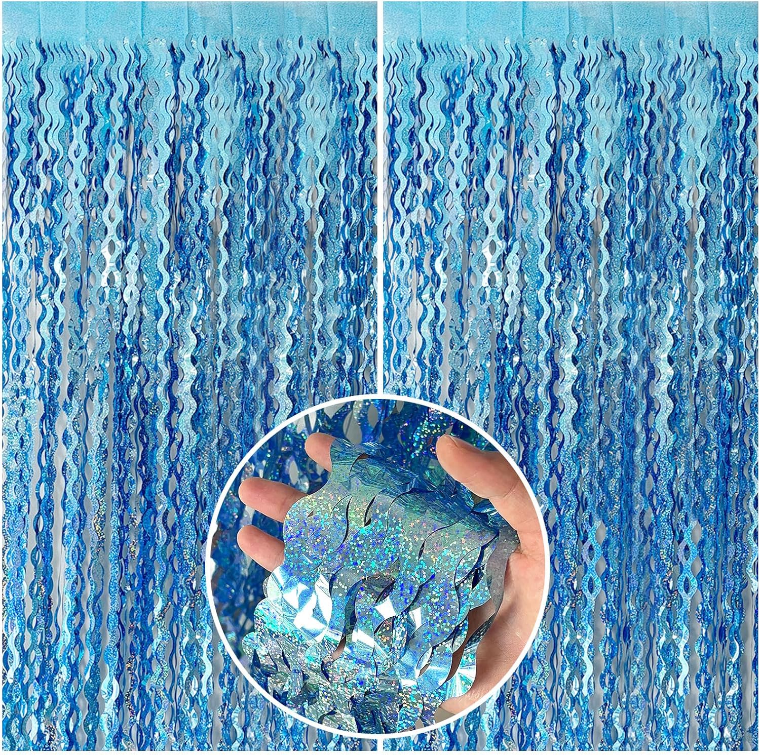 Detalle de BOMSI Party2-10 Light Blue Wavy Foil Fringe Backdrop, 2-Pack