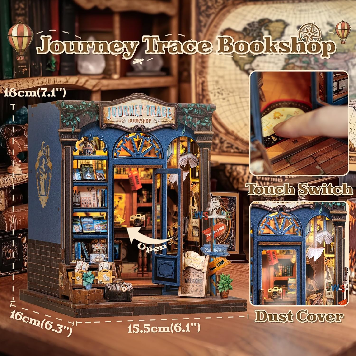 Detalle de CUTEBEE Book Nook Kit Journey Trace Bookshop