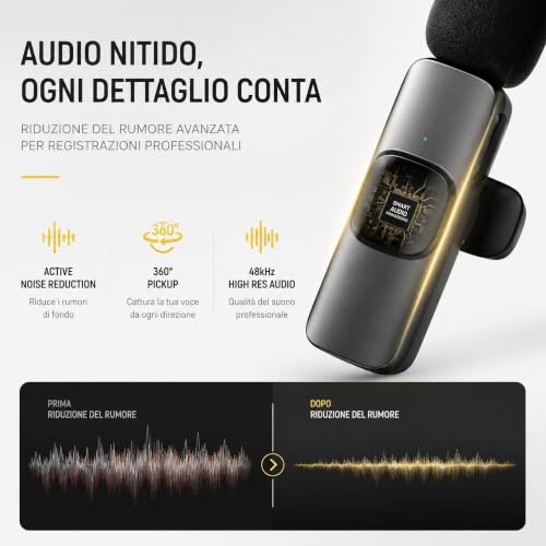 Detalle de Qhot Microfono Wireless 2 Pezzi per iPhone e Android – Lavalier Plug & Play con USB-C e Lightning