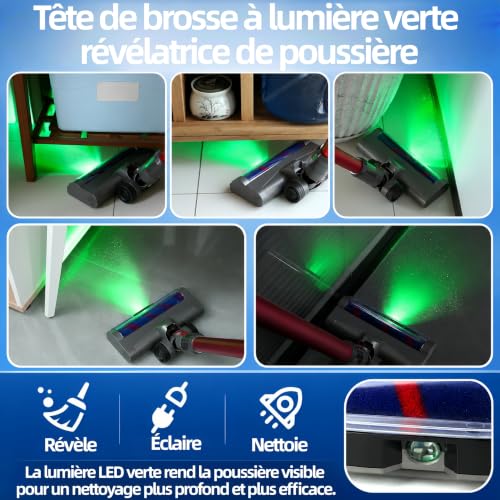 Thumbnail 3 de Aila oh Buy Brosse de Remplacement pour Dyson V15/V11/V10/V8/V7 : tête motorisée à LED verte et 2 rouleaux anti-enchevêtrement