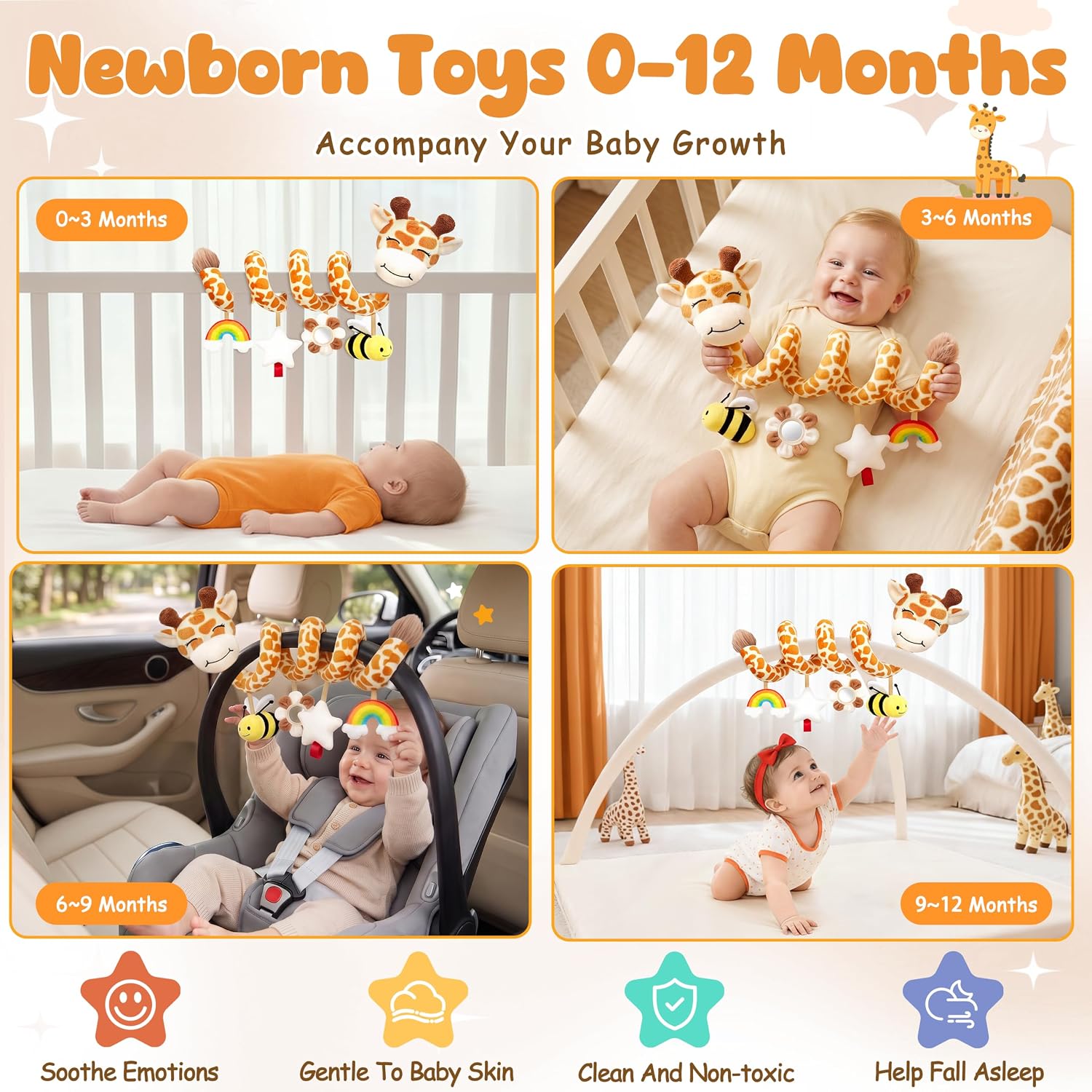 Detalle de Stuffed Spiral Car Seat Baby Toy with Giraffe, Sensory Toys and Mirror