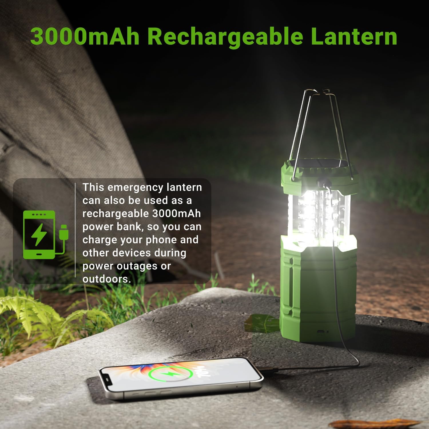 Thumbnail 4 de LED Solar Camping Light, Wind-Up Lantern with 3000mAh Battery – Versatile 3-in-1 Outdoor Light