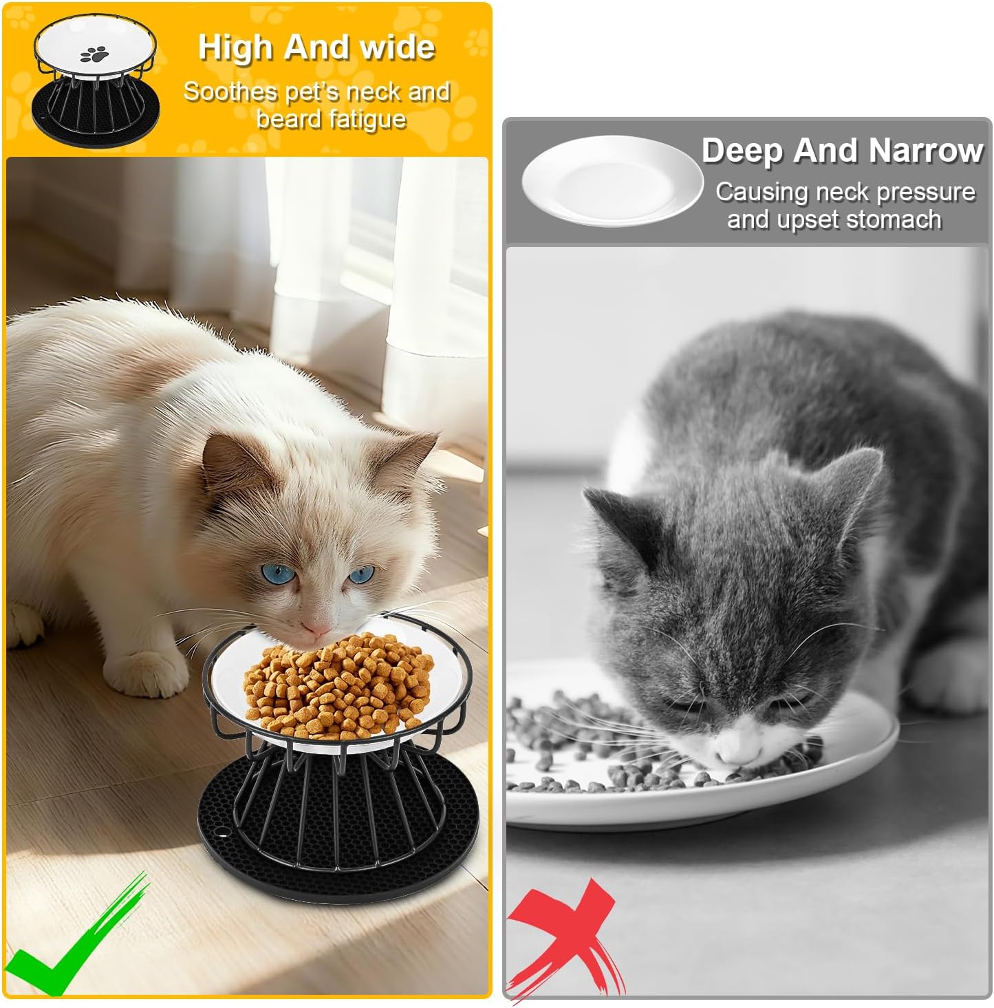 Thumbnail 3 de Katzennapf Erhöht – 2er-Set Keramik mit Silikonmatte & Metallständer, 15 cm Napf-Durchmesser