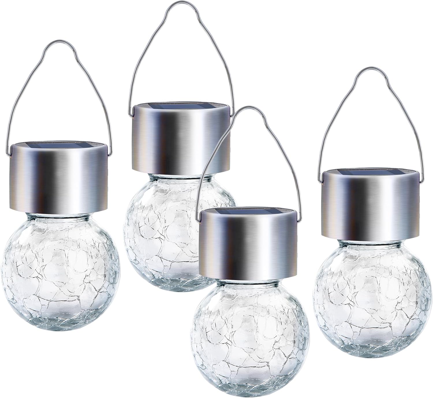 Detalle 2 de GIGALUMI 4 Pack Hanging Solar Lights – White LED Crackle Globe Lanterns
