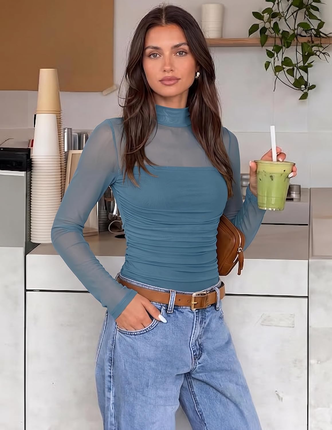 Detalle 2 de Avidlove Long Sleeve Turtle-Neck Mesh Bodysuit for Going-Out Looks