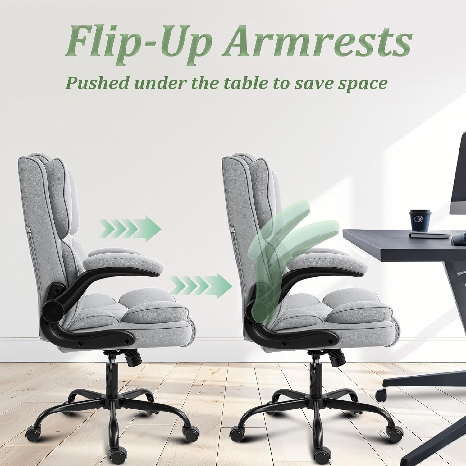 Detalle de GGCIR 5756 Z-Gray Executive Office Chair, Fabric, Flip-up Arms, 150kg Capacity