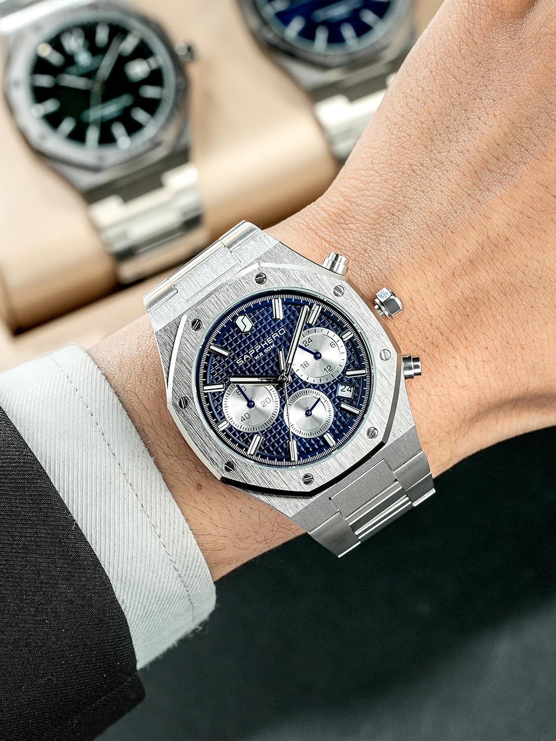 Thumbnail 5 de SAPPHERO Luxus Herren Uhr 50M Wasserdicht Edelstahl