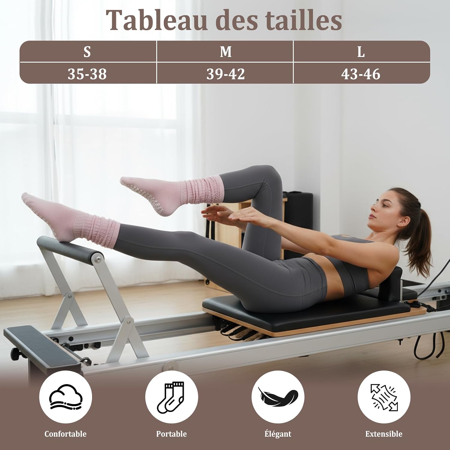 Thumbnail 5 de PUTUO Chaussettes de yoga antidérapantes femme en coton (3 paires) : picots silicone et confort sans coutures