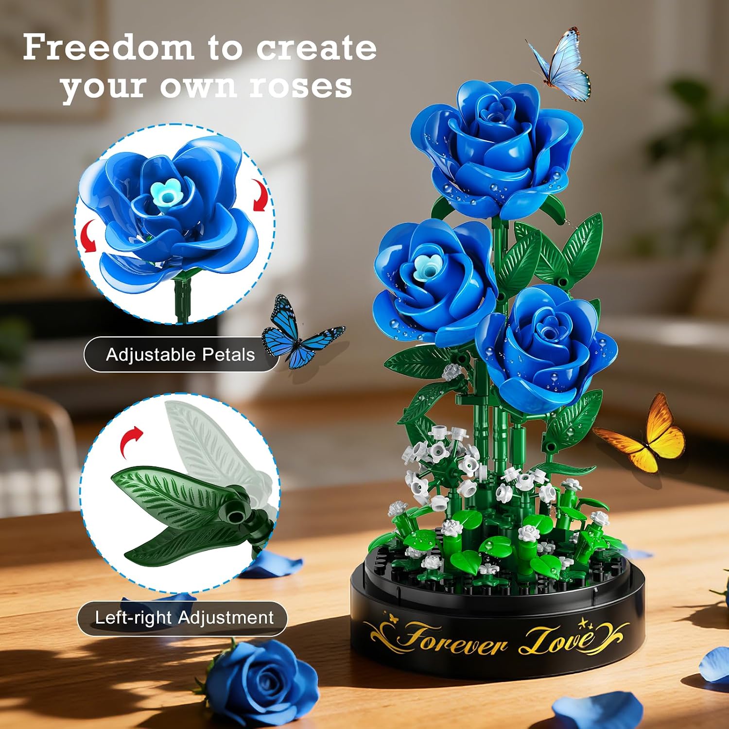 Detalle 2 de HiWEEGO Rosen-Bauset mit LED-Licht und Abdeckung – 219 Teile, Blau
