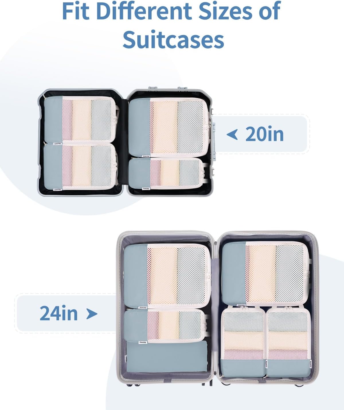 Detalle de Narwey 6‑Piece Compression Packing Cubes Set for Carry-On Luggage (Grayish Blue)