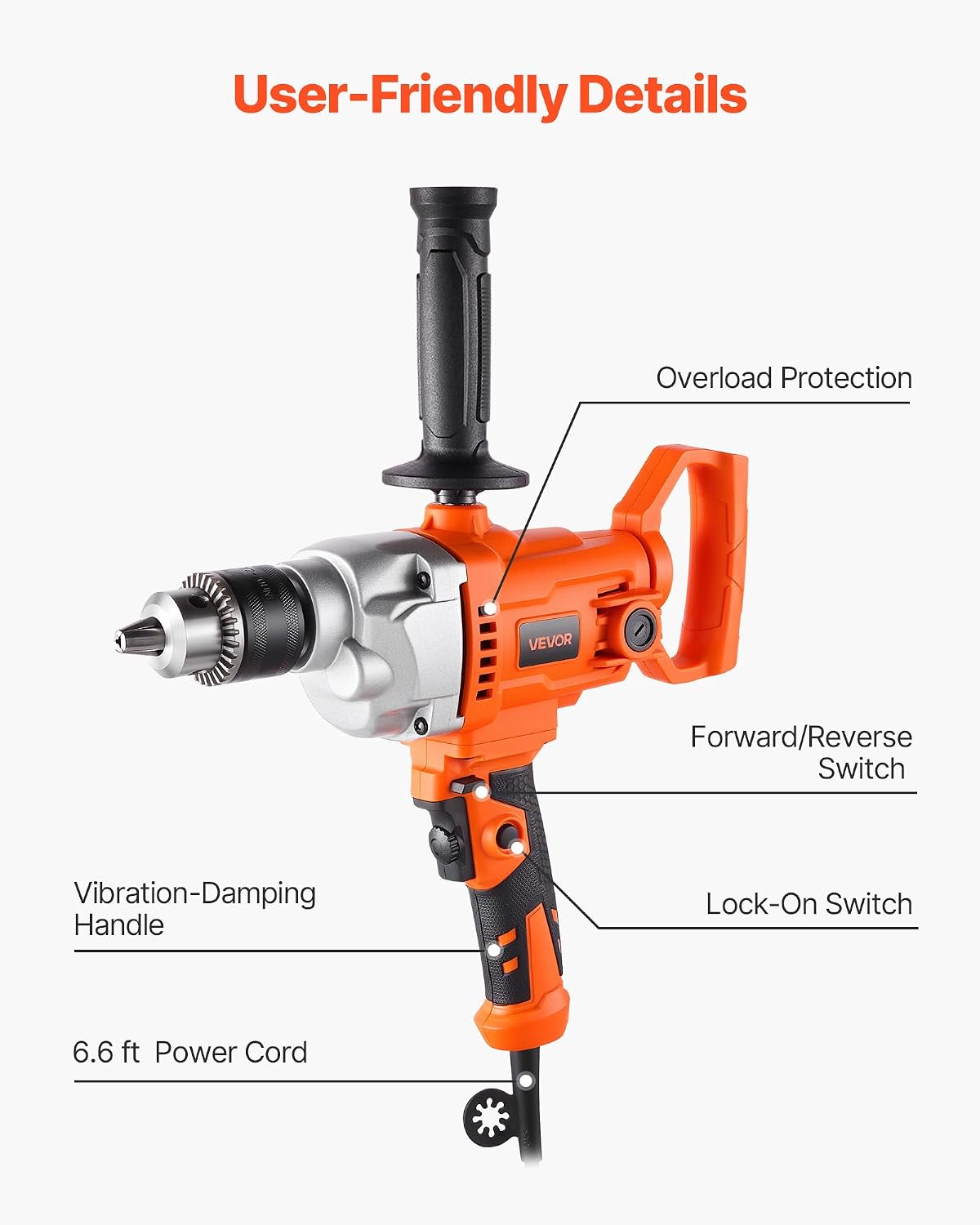 Thumbnail 5 de VEVOR Trapano Miscelatore Elettrico 12,7 mm 1100 W: 2 in 1 per forare e mescolare