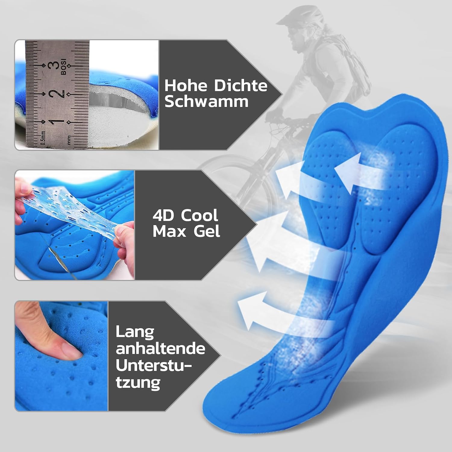 Detalle 2 de Hiauspor MTB-Hose Herren – Kurz, schnelltrocknend, atmungsaktiv und mit 3D-Gel-Polsterung