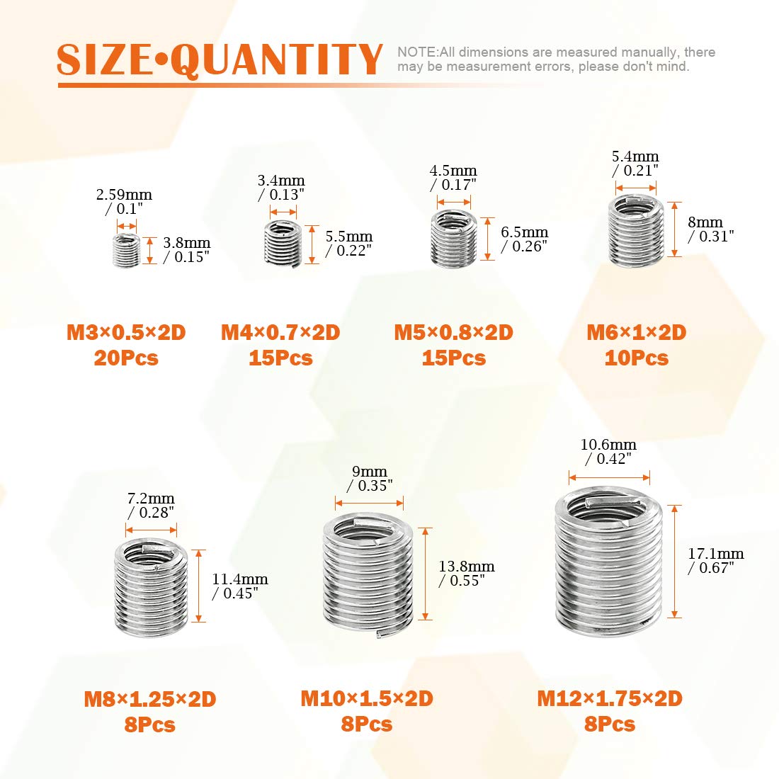 Detalle 2 de Rustark 84 Pcs 304 Stainless Steel Wire Thread Inserts Set (M3–M12)