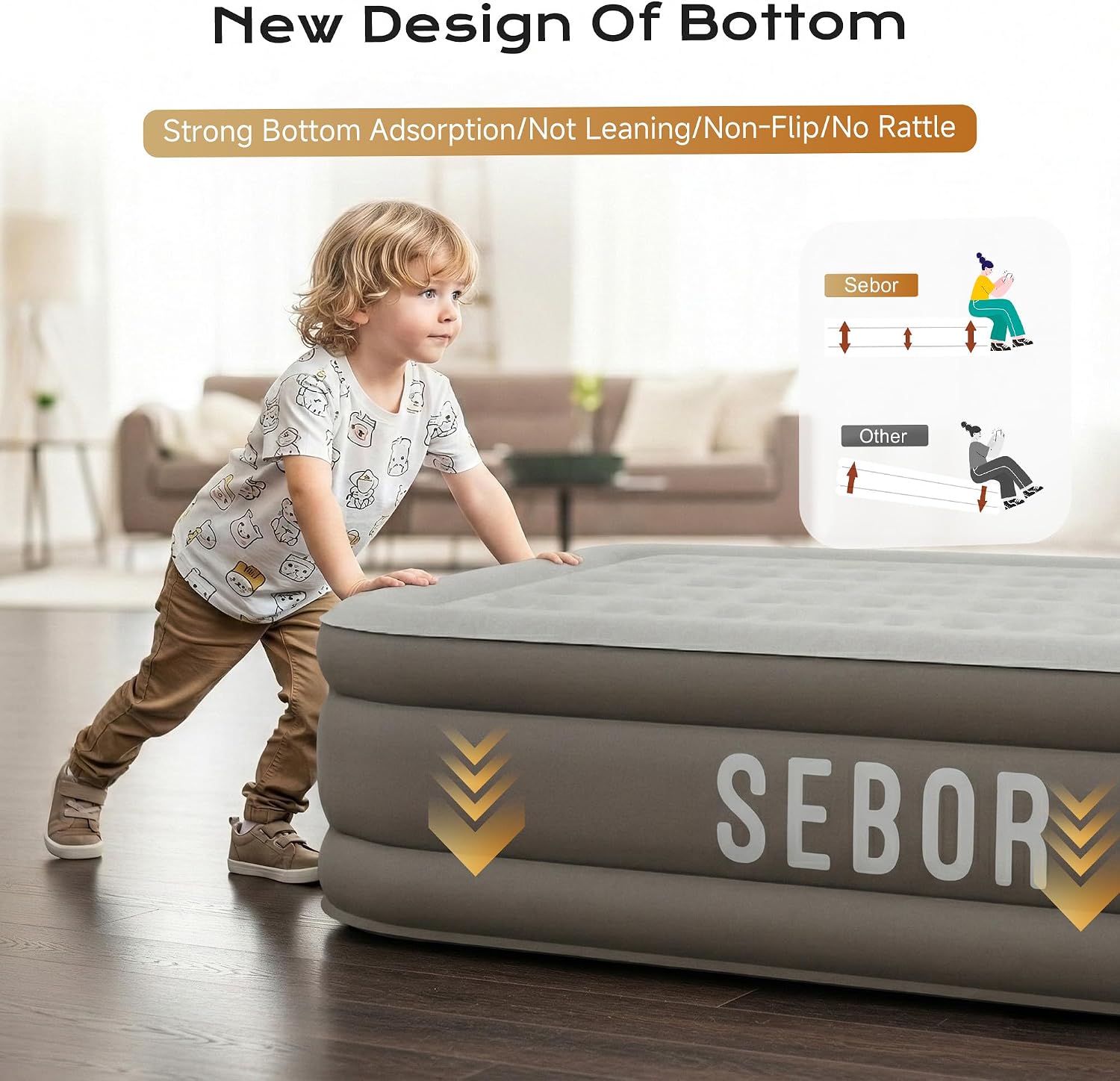 Thumbnail 6 de Sebor Air Mattress Queen with Built-in Pump — 18" Comfort, Durable PVC, portable for guests, camping, and travel