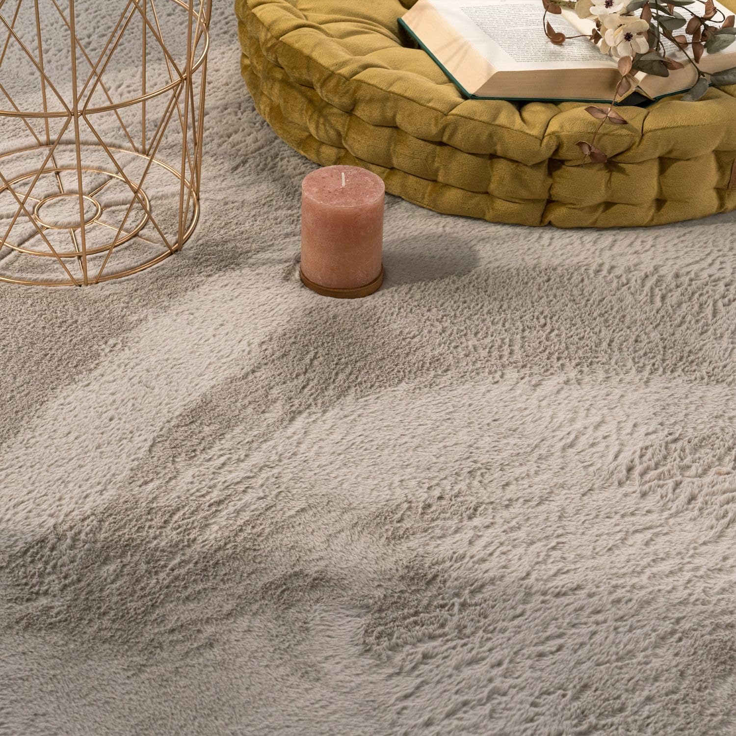 Detalle de TT Home Shaggy beige – tapis haut poil en peluche 120×160 cm