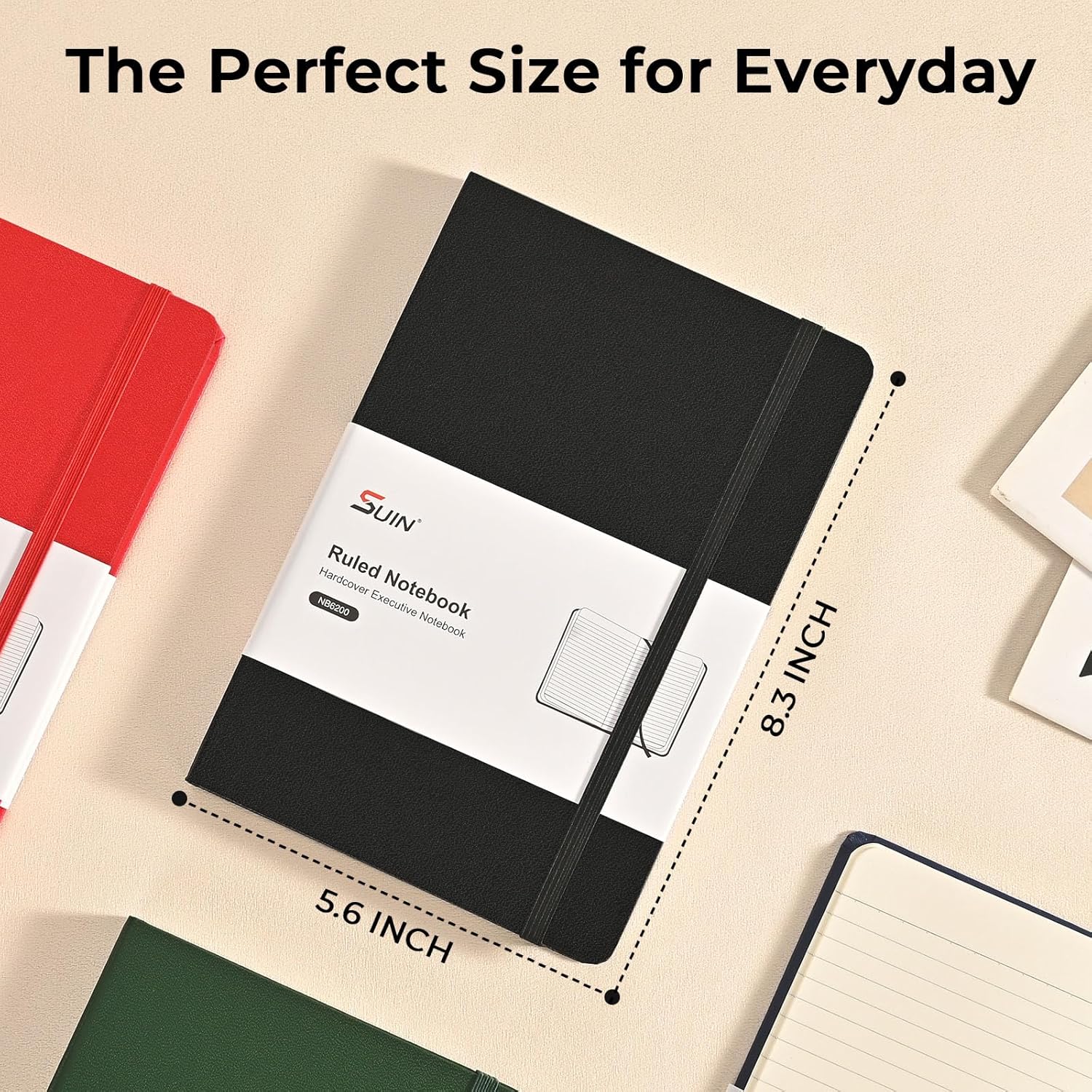 Thumbnail 4 de SUIN A5 Hardcover Lined Journal (3-Pack) with Lay-Flat Binding, Pocket & Bookmark – Black