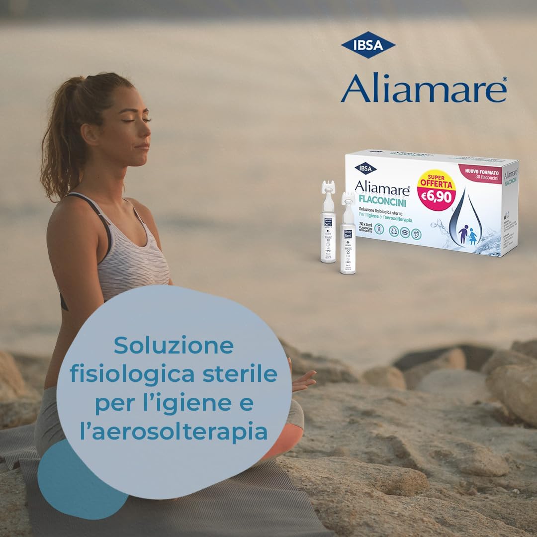 Detalle 2 de IBSA Aliamare - 30 flaconcini monodose: soluzione fisiologica sterile per igiene, detersione e aerosolterapia