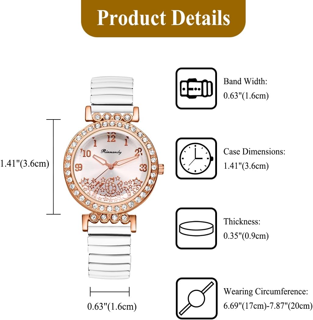 Detalle de Avaner Damenuhr Elastisch Diamantuhr mit Roségold-Optik – Zirkonia, Arabische Ziffern, Quarz, Edelstahlband