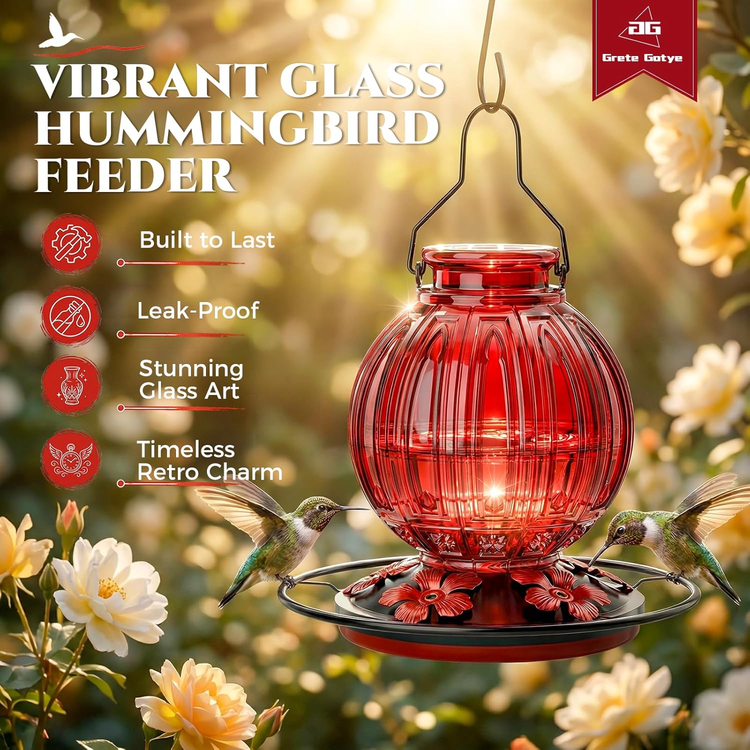 Thumbnail 5 de Glass Hummingbird Feeder 26 oz Red Nectar