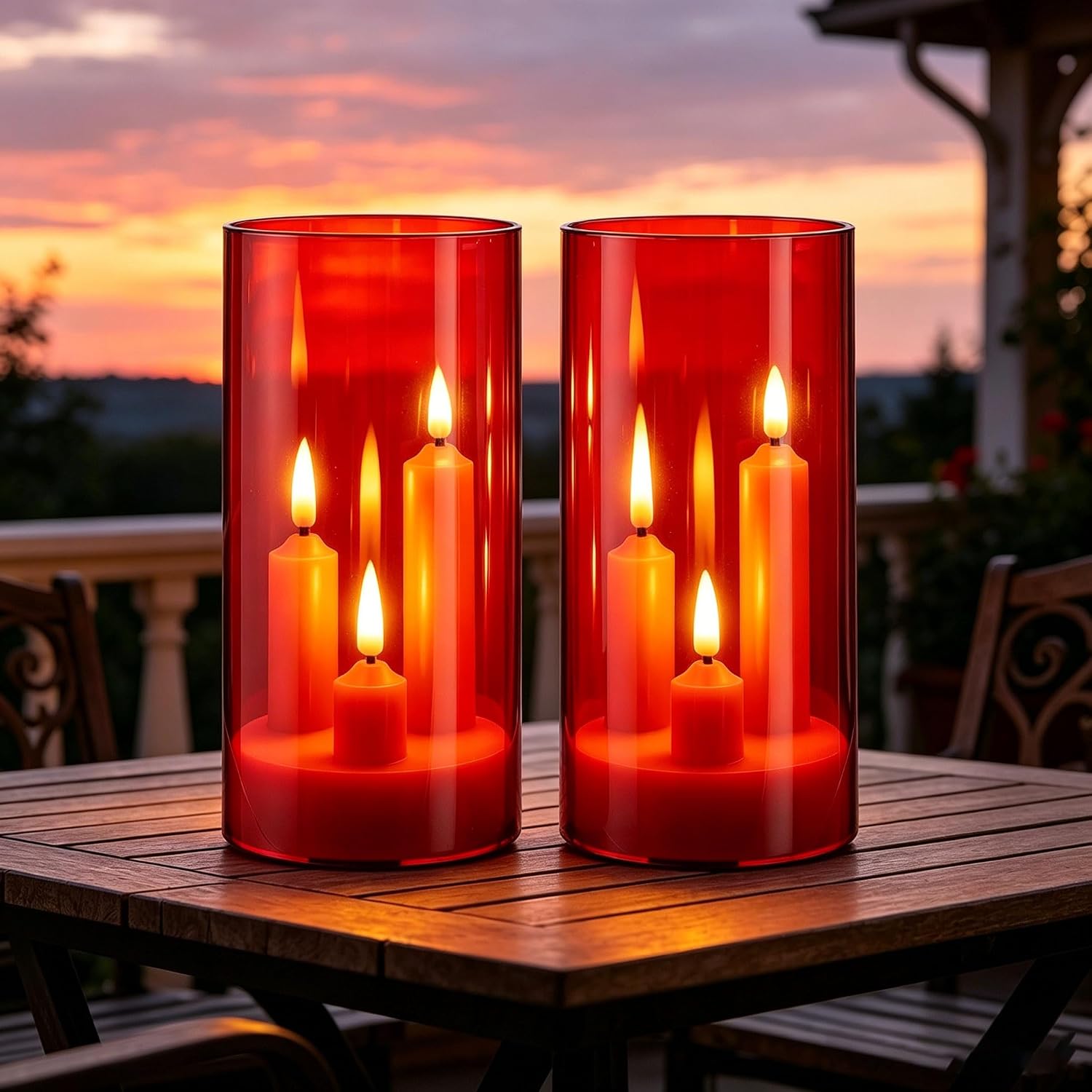 Detalle 2 de Candele LED a Stelo con 3 Nuclei in Custodia Acrilico Rosso — 2 pezzi, telecomando, effetto fiamma realistico