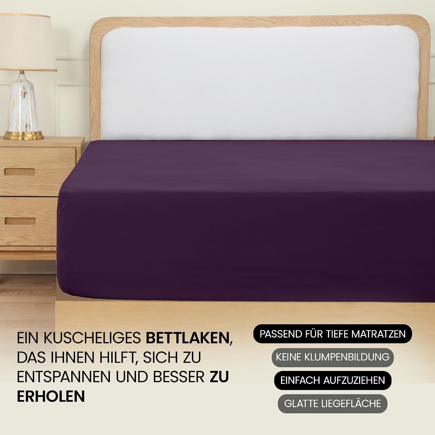 Detalle 2 de Utopia Bedding Spannbettlaken 140x200 cm in Lila – Gebürstete Polyester-Mikrofaser mit 35 cm Taschen tiefe