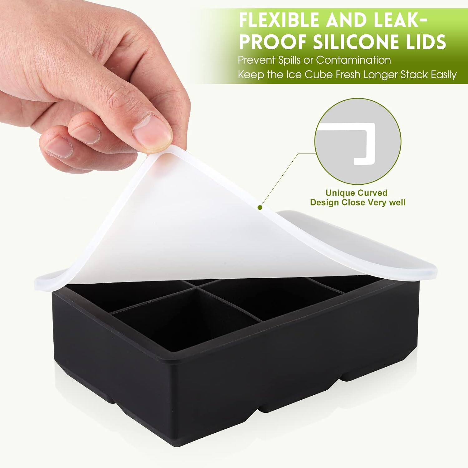 Detalle de Sinnsally XXL Eiswürfelform aus Silikon mit Deckel (2er-Set, 6 Formen) – große Eiswürfel für Küche & Getränke