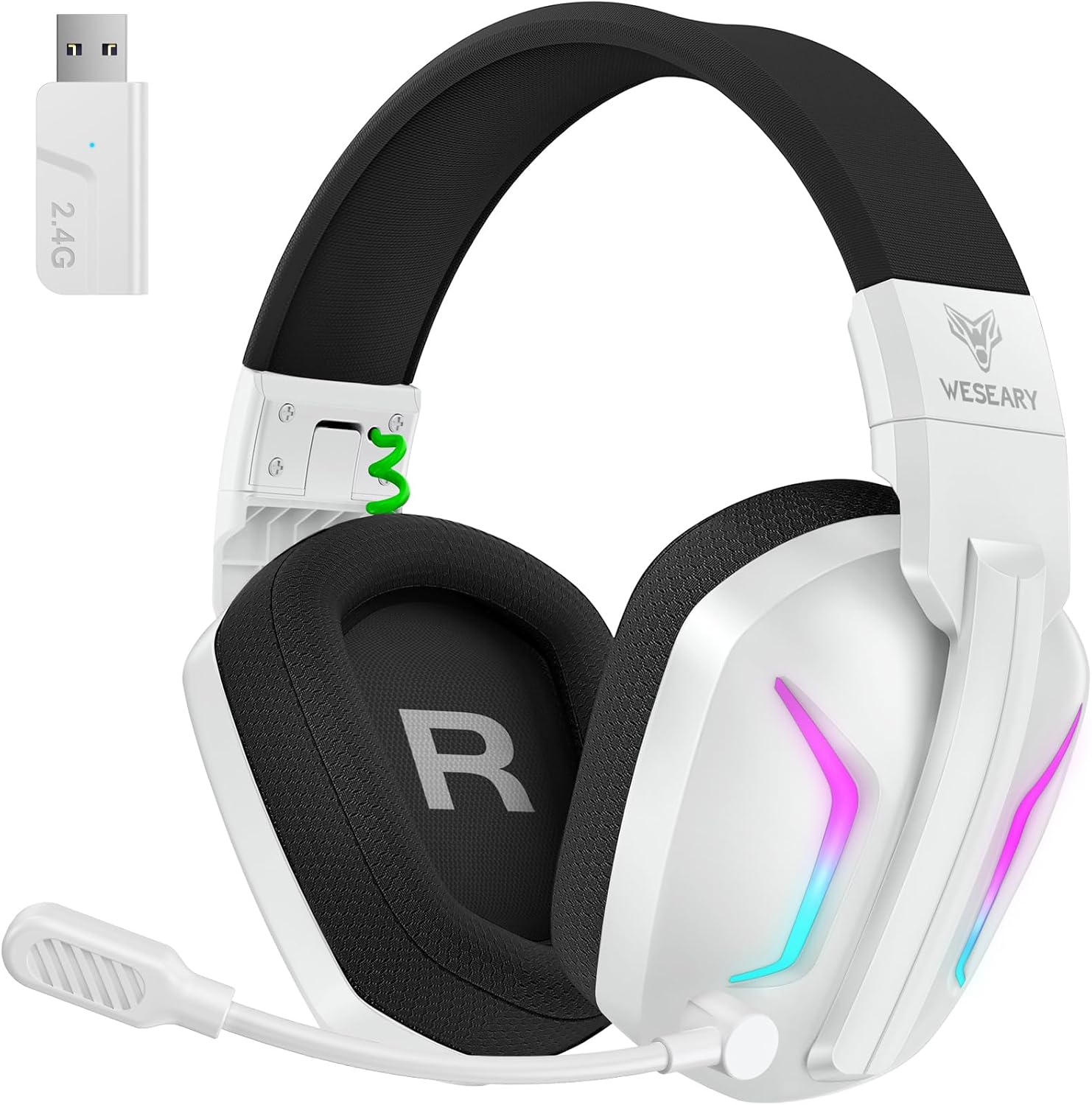 Detalle de WESEARY Gaming Headset Wireless mit Mikrofon – 2,4 GHz & Bluetooth, 50 mm Treiber, ENC, lange Akku-Laufzeit