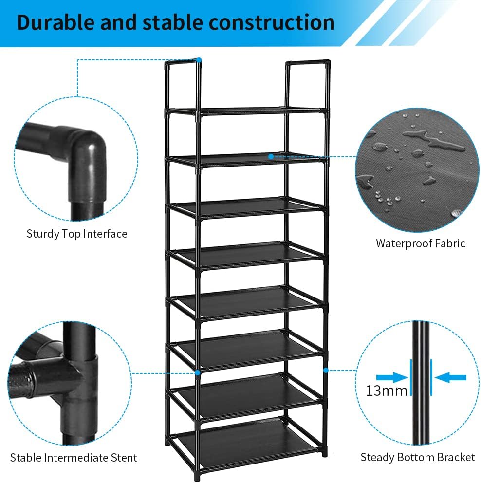 Detalle de esonstyle 8 Tier Tall Narrow Shoe Rack – Stackable, 16–20 Pairs, Black